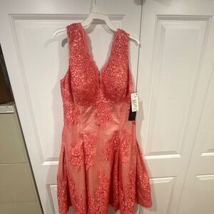 coral dress Aidan Mattox